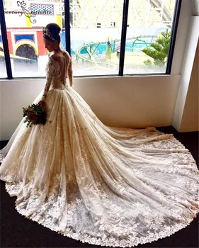 

Ball Gown Princess Wedding Dresses Lace Appliques Beaded Muslim Long Sleeves Bridal Gowns Bride Dress Vestido De Noiva 2020