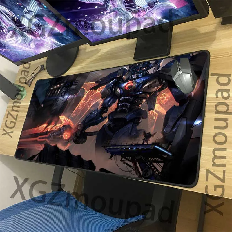 XGZ Customized Large Gaming Mouse Pad Black Lock Edge Anime Cool Metal Robot Computer Desk Mat Non-