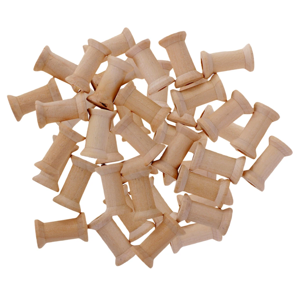 50pcs Empty Thread Bobbins Wooden Spools Unfinished Natural Color Sewing Accessories