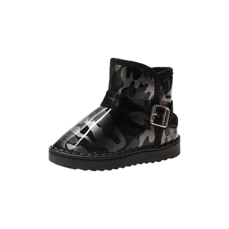 Черный Kids Snow Boots For Boys Girls Waterproof Fashion Children Boots Classic Ankle Boots Non-slip Warm Thick Cotton Soft Tide 25-36 - Цвет: Черный