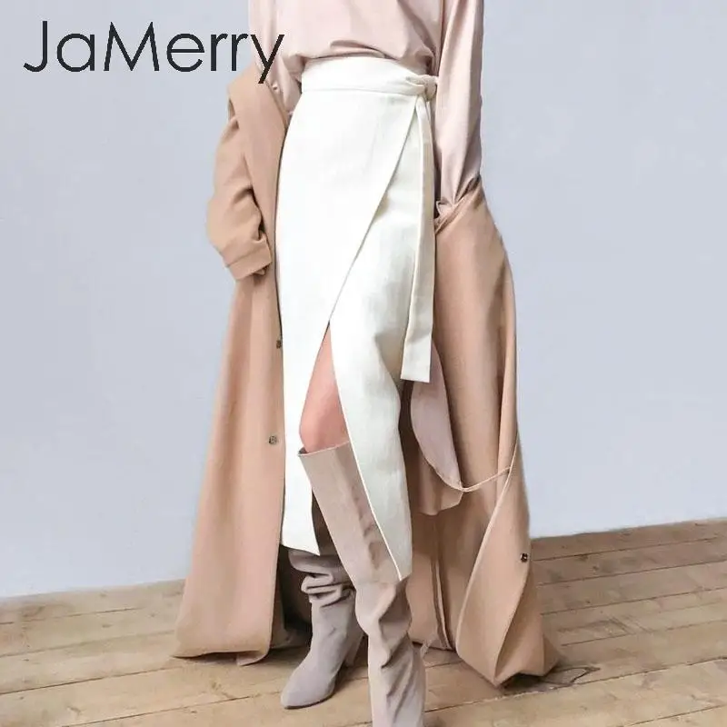 JaMerry, замшевая, кожаная, миди юбка, для женщин, Осень-зима, с высокой талией, с разрезом, сексуальная женская юбка, уличная, офисная, для девушек, длинные юбки