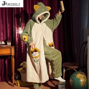 

JRMISSLI Autumn New Flannel Sleepwear Cartoons Women's Pyjamas Set Pajamas winter Women Pijamas mujer Set Leisure Nightwear Home