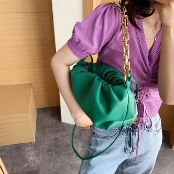 

Large Capacity Women's Handbag 2020 Soft Leather Folding Dumpling Bags Retro Armpit Women's Cowhide Leather Bags Green Large