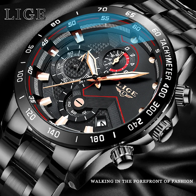 $19.79 Relogio Masculino Lige Chronograph Mens Watches Stainless Steel Waterproof Date Quartz Watch Men