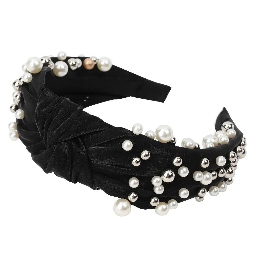 

CN Fashion Knot Pearls Hairbands Handmade Shining Pearls Rhinestone Ornament Hairband For Girls Womens Hairhoop Hair Accessories