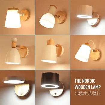 

Nordic Wooden Led Indoor Wall Lamp Modern Wood Switch Wall Sconce Light Fixtures Bedside Corridor Home Hotel Decor Room Lighting