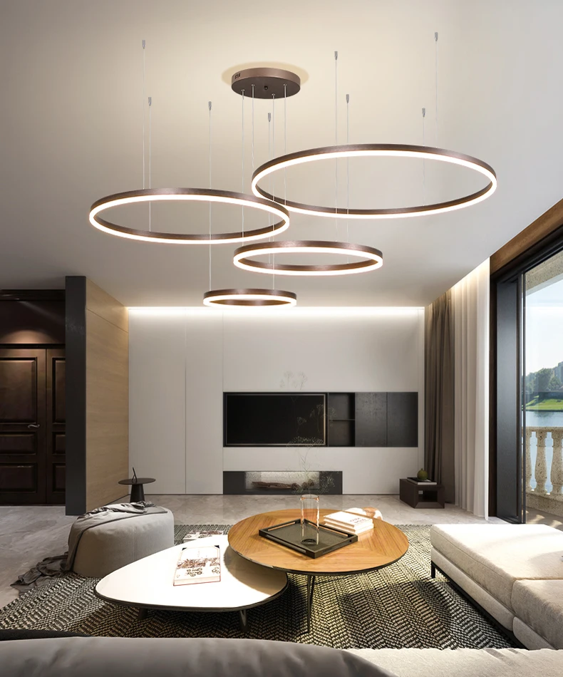 downlighters 2020 Modern Led Chandelier Home Lighting Brushed Rings Ceiling Mounted Chandelier Lighting Hanging Lamp Gold&Coffee color smart led downlights