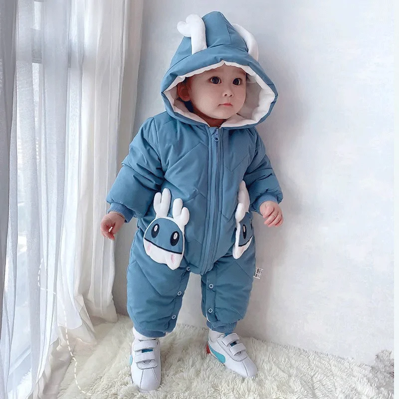 

Baby Winter Snowsuit Plus Velvet Thick Onesies Padded Cotton Clothes Jacket Warm Clothes Thick Jumpsuit Overalls Toddler Coat