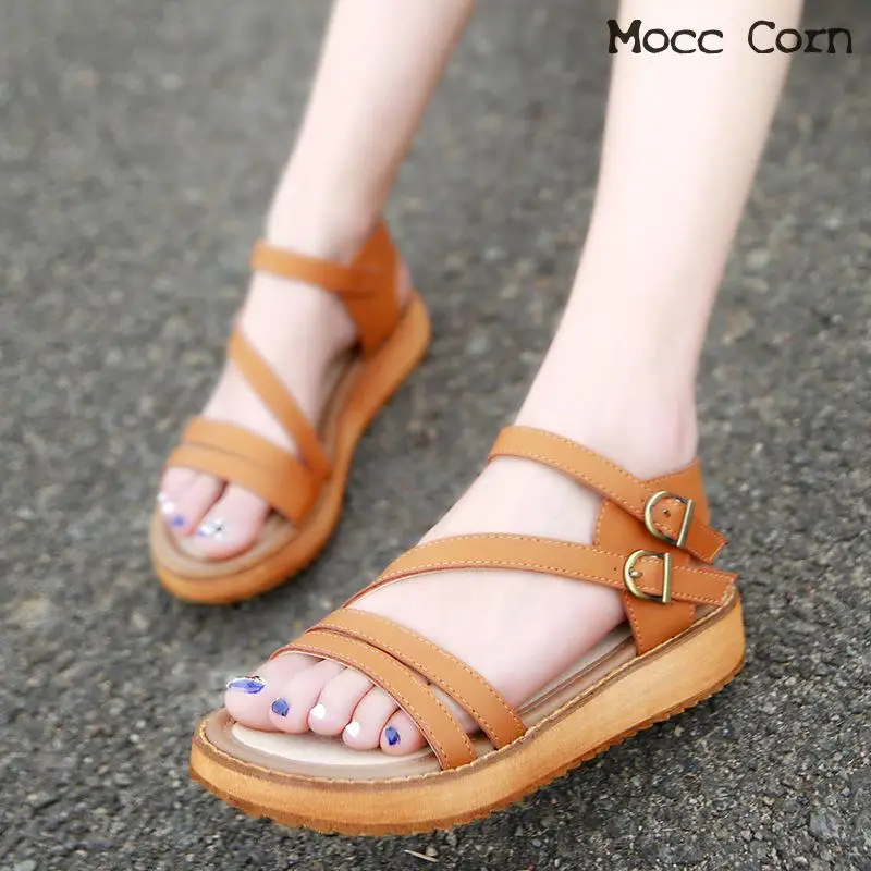 

Large Size Women Platform Roman Sandals Summer Beach Lady Flat Shoes Genuine Leather Wedge Flip Flops Sandals Woman Footwear