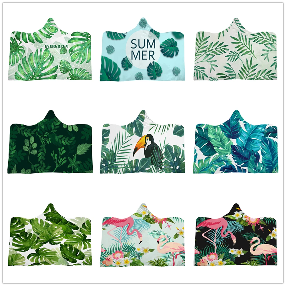 

Green plants Soft Warm Coral Fleece Plush Throw Hooded Blanket Bed rug dropship 150x200/130x150cm 1pcs kids gift