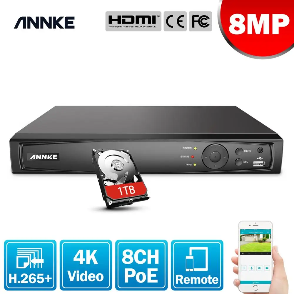 

ANNKE 8MP 8CH POE Video Recorder 4K H.265+ NVR For HD POE 2MP 4MP 5MP 8MP IP POE Camera Home Surveillance Security Motion Detect