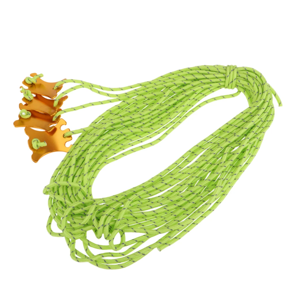 

4 Pcs 2m Reflective Camping Tent Guide Rope Guy Line Cord & Adjusters
