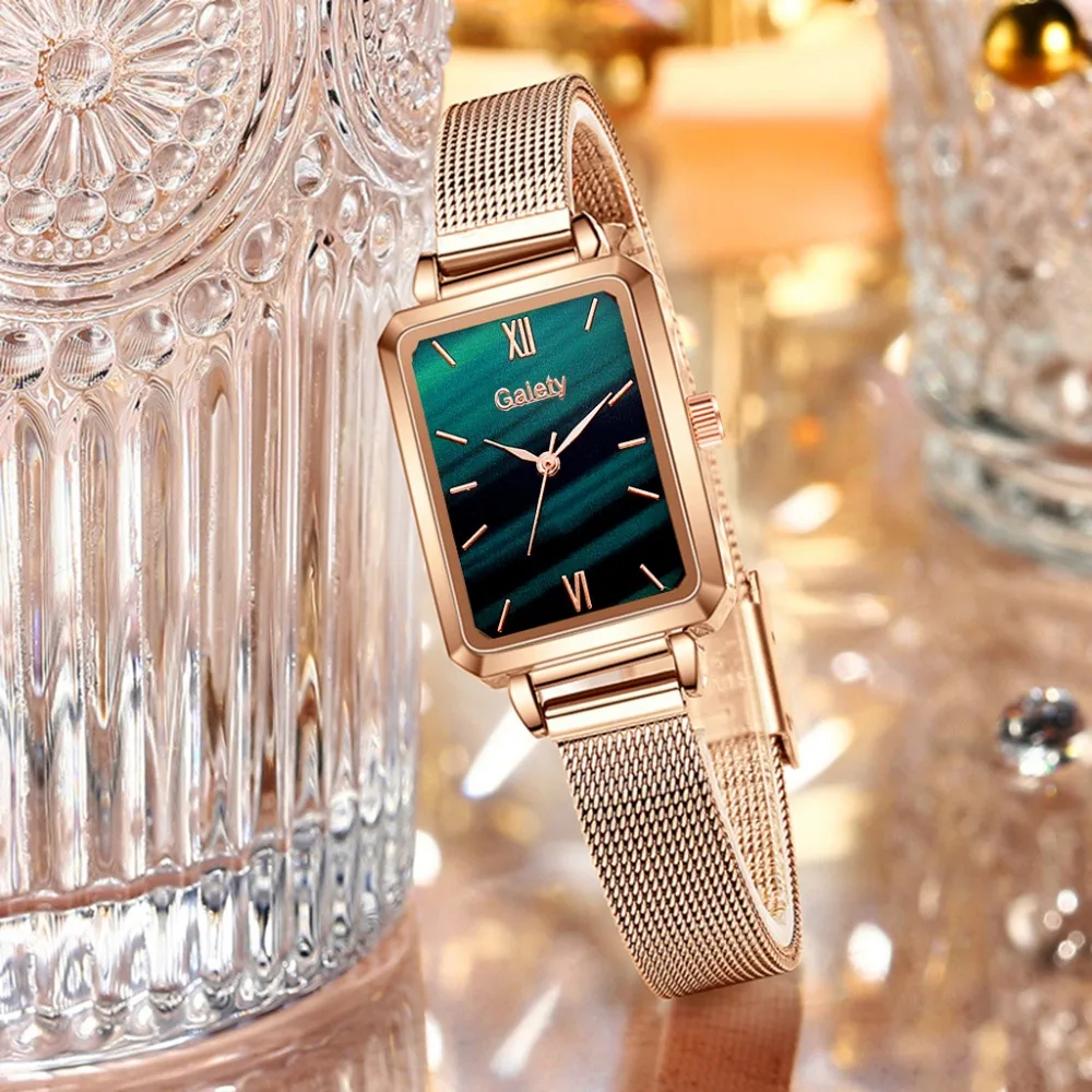 Gaiety marca feminina relógios moda praça senhoras relógio de quartzo  pulseira definir dial verde simples rosa ouro malha luxo|Relógios femininos|  - AliExpress