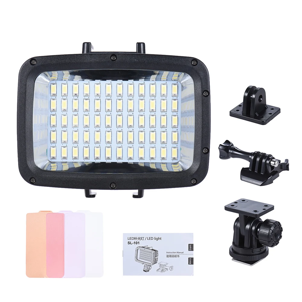 Andoer SL-101 Luce LED Subacquea 1800 LM 40m - 60 LED 5500K Con Filtri Per Action Cam GoPro E DSLR