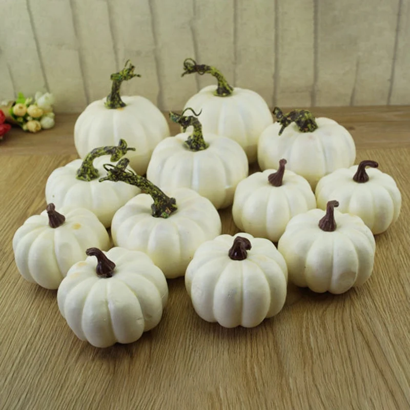 6 PCS Fake White Pumpkin Autumn Fall Halloween Christmas Decoration Autumn Thanksgiving Decoration Harvest Decoration and Displa