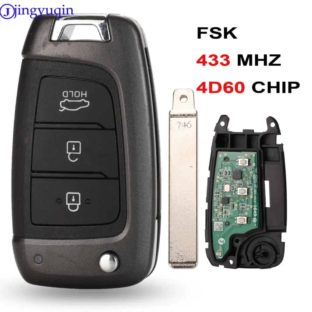Ключ для автомобиля jingyuqin FSK 4D60 чип Hyundai i20 i30 i40 ix25 tucson verna solaris elantra accent 433 МГц |