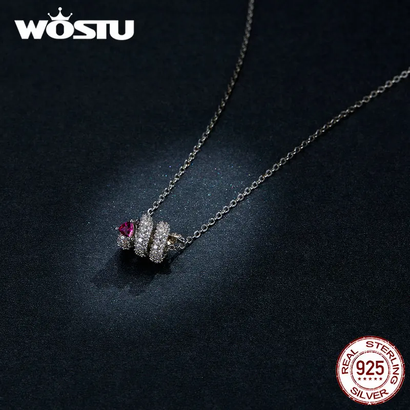 WOSTU Настоящее 925 пробы Серебряное ожерелье в виде змеиного сердца с красным цирконием любви очаровательное для женщин модное ювелирное изделие подарок FNN150