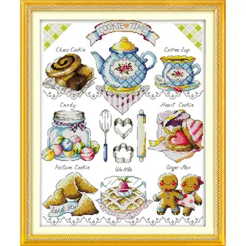 

Joy Sunday Tea Cake Counted Cross Stitch Fabric 14CT Printed Canvas Embroidery Cross Stitch DMC Cross Stitch Kit Home Decor Gift