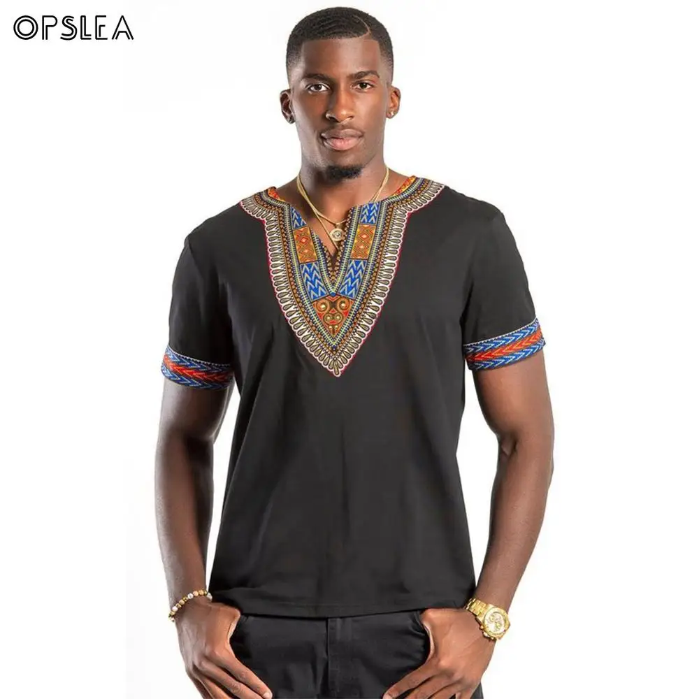 

Opslea Dashiki African Men Ethnic Print T-Shirt V Collar Short Sleeve Top 2019 Summer New African Tribal Casual Slim Fit Clothes