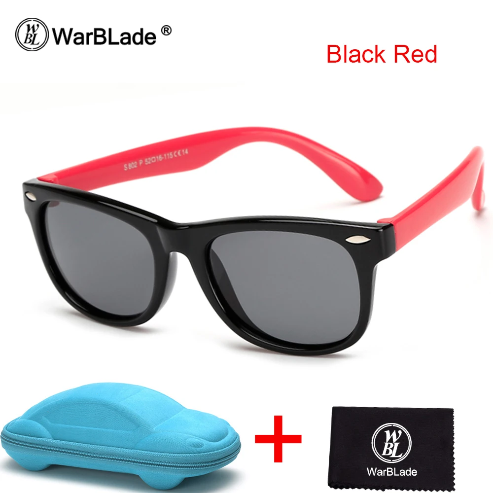 black red WarBLade Новые поляризованные солнцезащитные очки для детей для безопасности ребенка Покрытие солнцезащитные очки UV400 очки для мальчиков и девочек с футляром - Цвет линз: black red