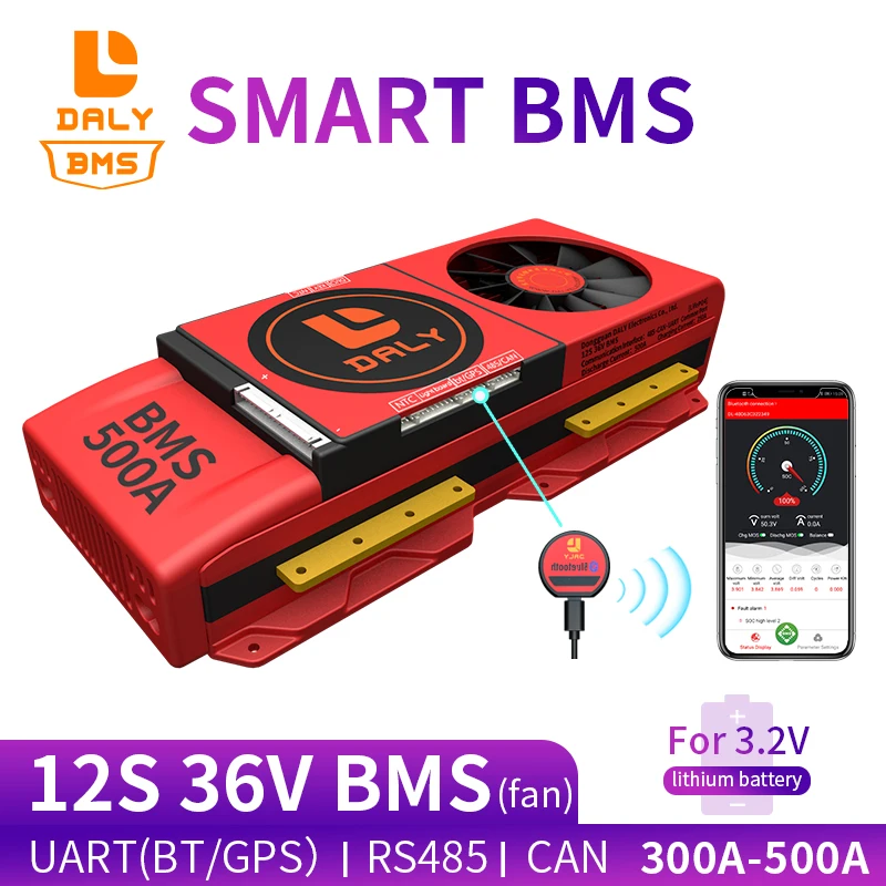 US $4.00 smart BMS 12S 36V 300A 400A 500A Bluetooth 485 to USB device CAN NTC UART software Lion Battery protection Board BMS With Fan