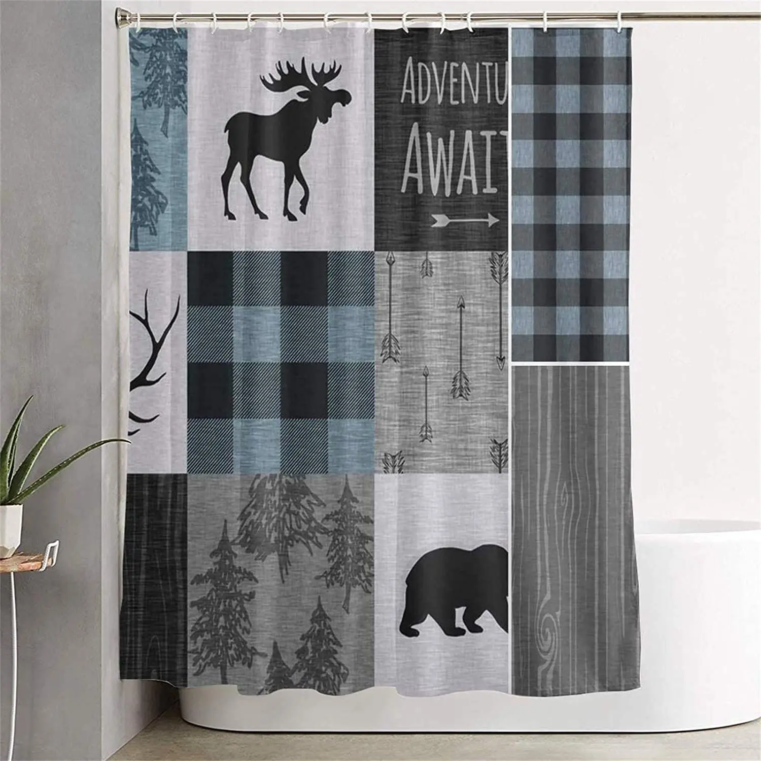 

Retro Rustic Lodge Bear Moose Shower Curtains Wildlife Deer Country Farmhouse Bath Curtain Fabric with Hooks Bathroom Decor