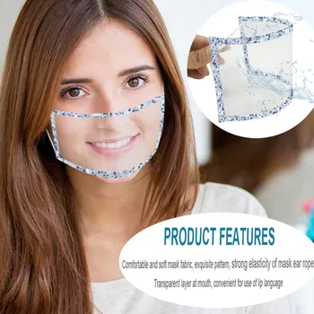 

Men Women Fashion Chic Print Transparent Mask Lip Visible Mouth Mask Reusable Face Mask Waterproof Dustproof Breathable Mask 1PC