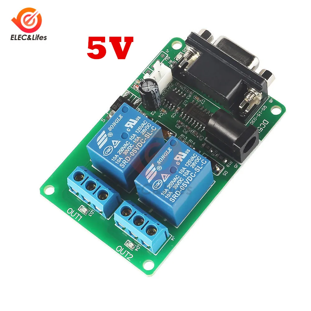 5V 2 Channel RS232 Serial DB9 Control Relay Module Switch Board SCM PC