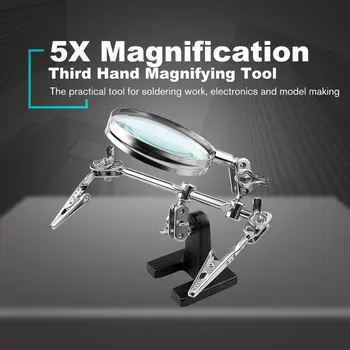 

Helping Third Hand Tool Soldering Stand With 5X Welding Magnifying Glass 2 Alligator Clips 360 Degree Rotating Adjustable