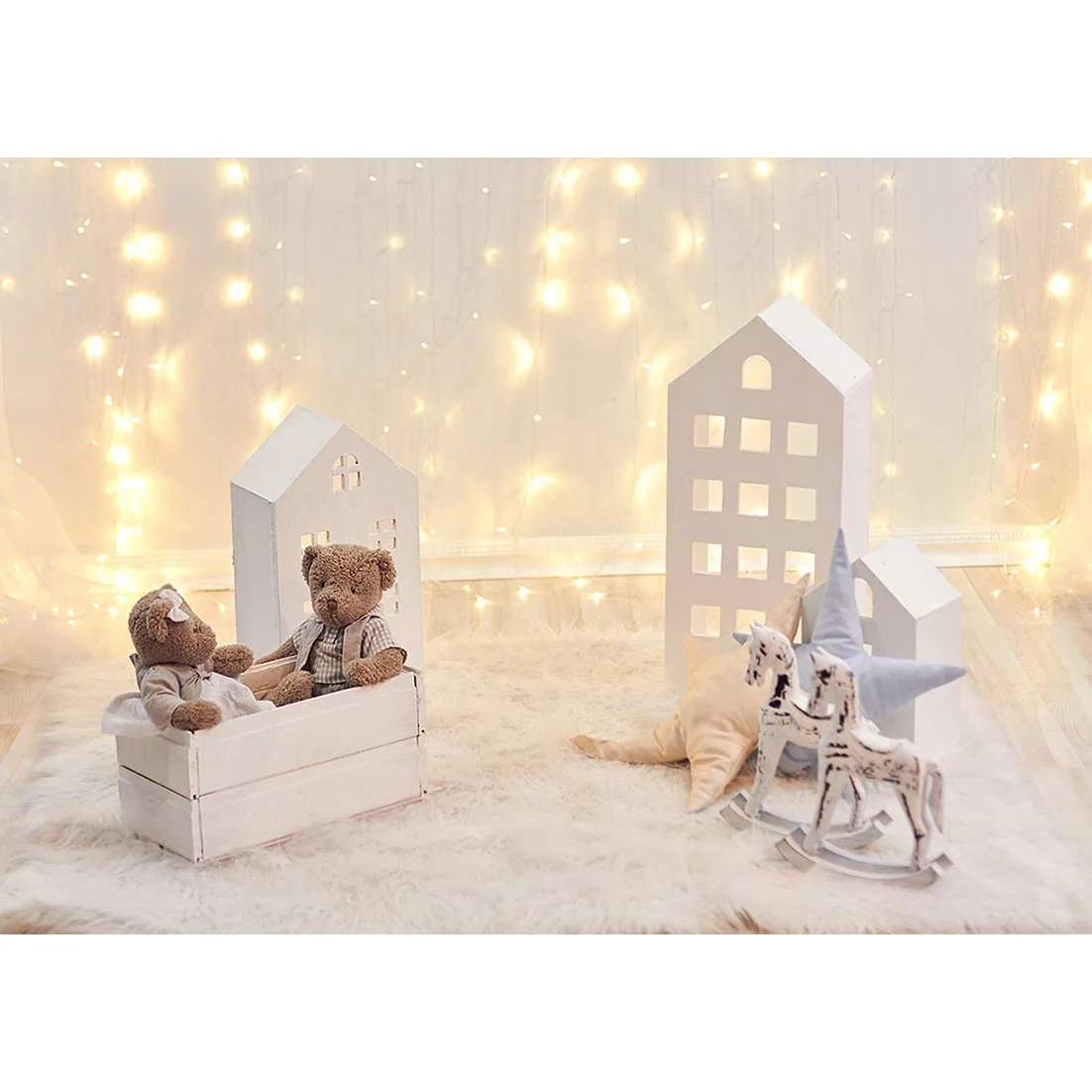 Фон для фотосъемки с лошадками игрушечный медведь украсить на виниловой основе