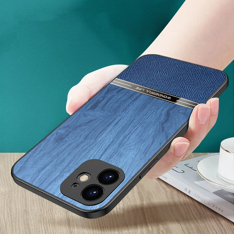 Elegant Wood Grain Phone Case with Tree Texture - Stylish PC+TPU Back Cover