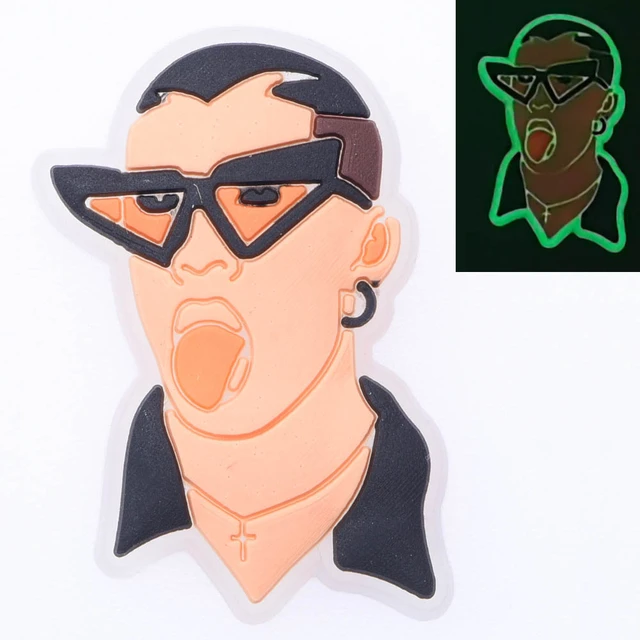 1pcs Glow in The Dark Croc Shoe Charms PVC Noctilucence Accessories Decoration Bad Bunny for Clogs JIBZ Button Charm Kids Gifts p2663