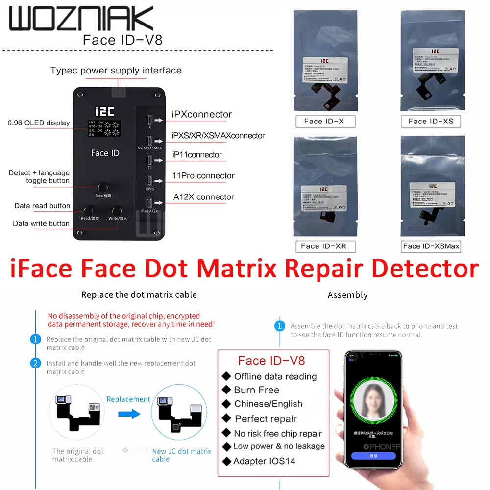 £16.14 I2c Face Dot Matrix Projection Repair Detector For Iphone X 11pro
