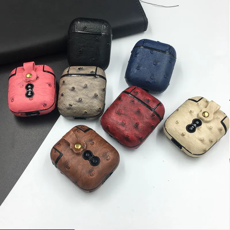 Роскошный чехол из кожи страуса для Apple Airpods беспроводной с Bluetooth противоударный