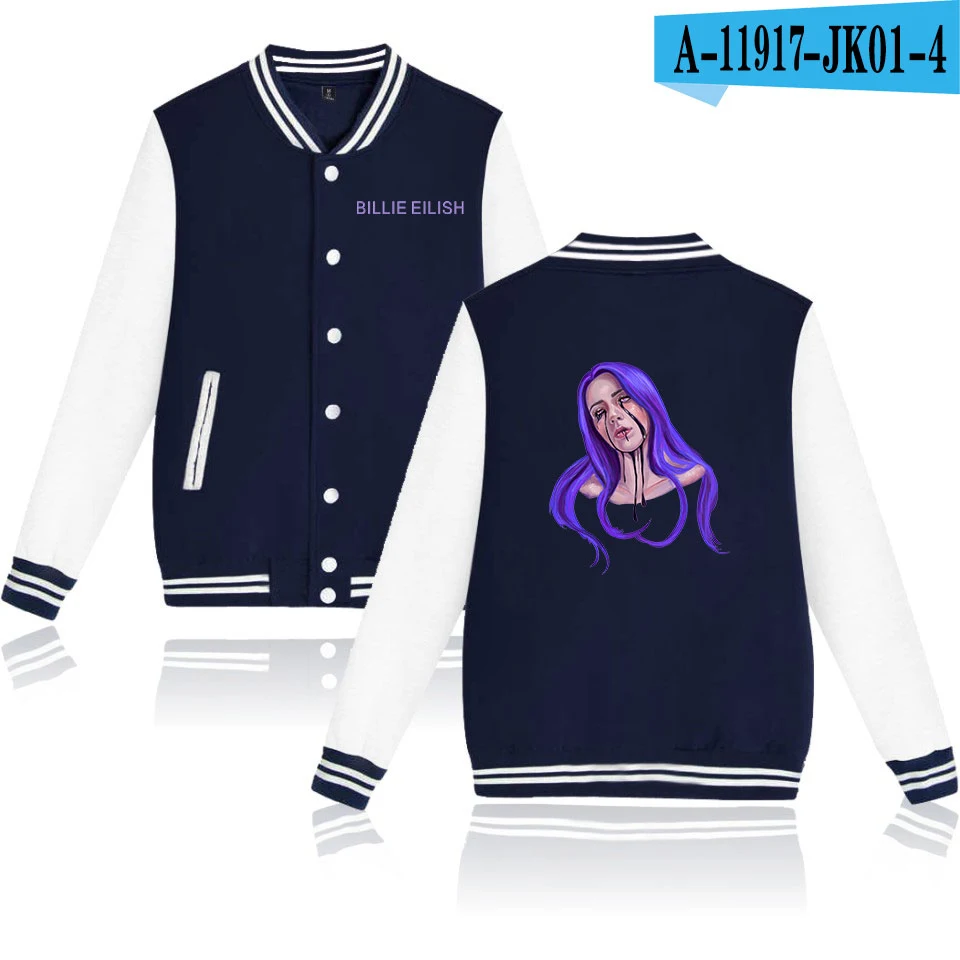 New Billie Eilish Baseball Jacket Women/Men Harajuku Sweatshirt Fashion Winter Billie Eilish black+white Baseball Jackets Tops - Цвет: As picture