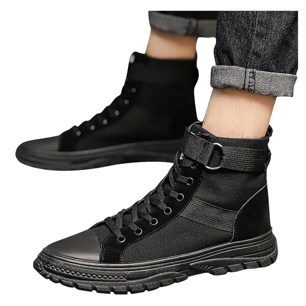 Мужские ботинки на шнуровке в английском стиле ретро с ремешком и пряжкой; высокие рабочие парусиновые туфли; мужские однотонные короткие ботиночки цвета хаки; zapatillas hombre