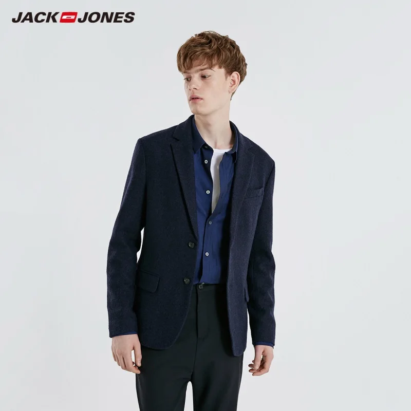 JackJones мужской шерстяной Блейзер деловой Повседневный приталенный пиджак Мужская одежда 219108504