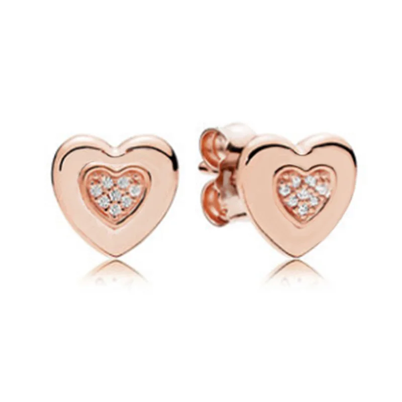 

100% 925 Sterling Silver Pan Earring Rose Gold Heart Shape Simple Personalized Pan Earrings For Women Wedding Fashion Jewelry