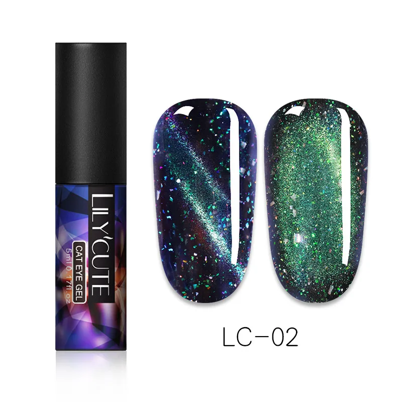 LILYCUTE 5ml 9D Magnetic Gel Nail Polish Chameleon Cat Eye Magnetic UV Gel Polish Starry Sky Soak Off UV Magnetic Nail Art Gel - Цвет: luminous 02