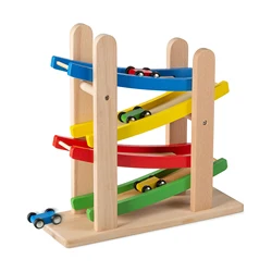 Rampes de voiture en bois, rampe de voiture de course, jouet de niveau 4, comprend 4 voitures en bois, jouets Montessori, rampe de voiture pour tout petits 