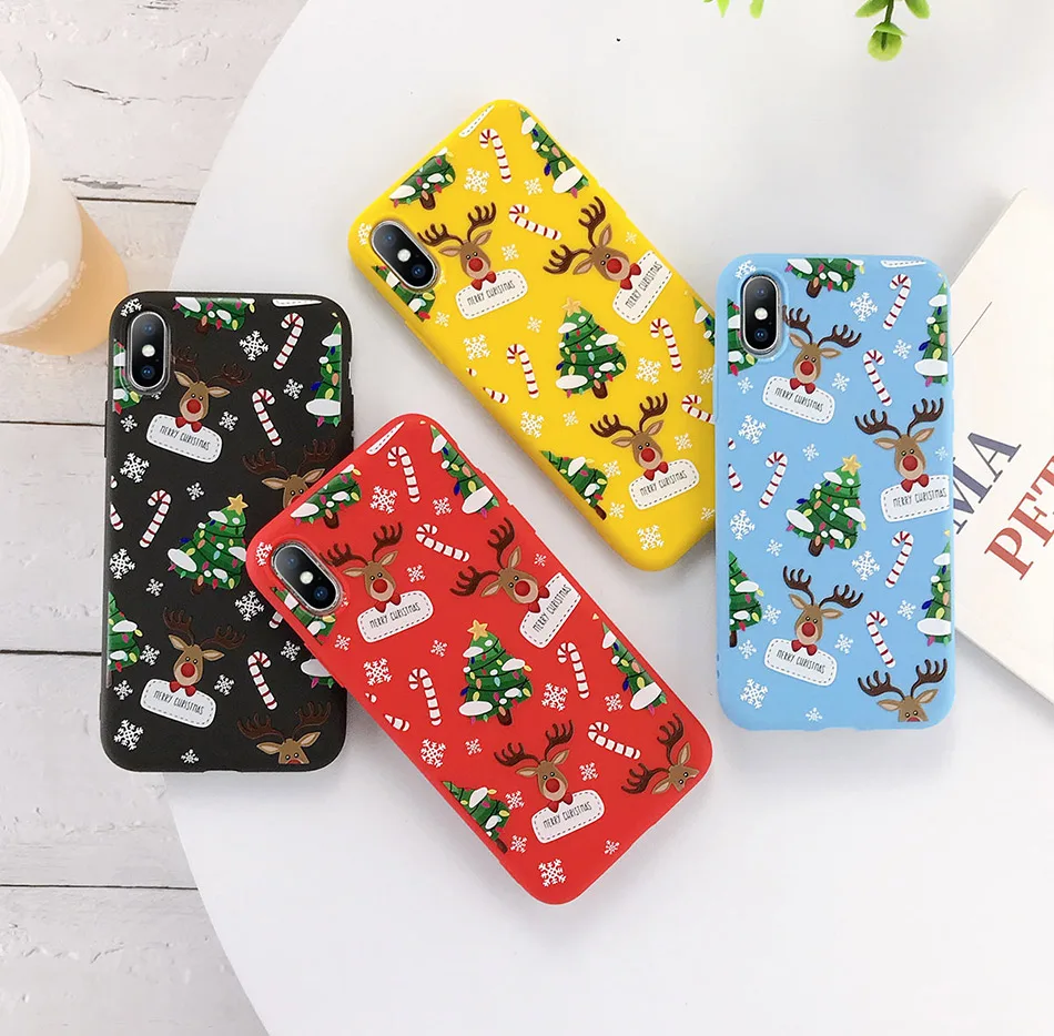 KJOEW мультфильм чехол для телефона с рождественским рисунком для iPhone 11 Pro Max XR X Xs Max 7 8 6 6S Plus Санта Клаус Лось Мягкий ТПУ защитный чехол Чехол