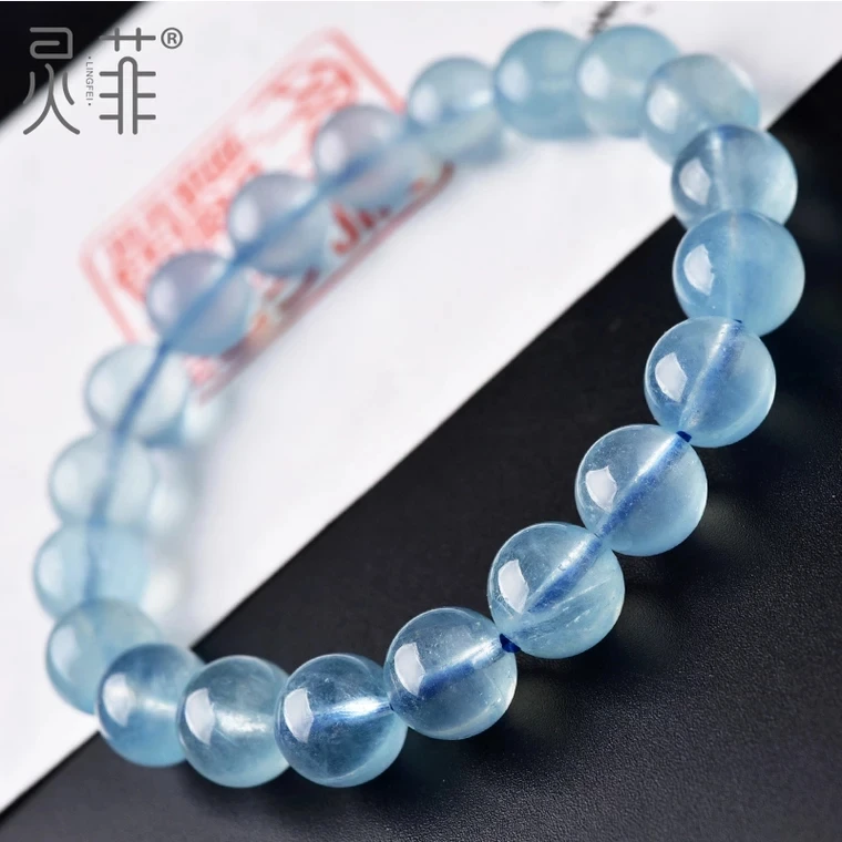 

Top Natural Blue Ice Aquamarine Clear Round Beads Bracelet 8mm Women Men Crystal Healing Stone Gemstone AAAAA