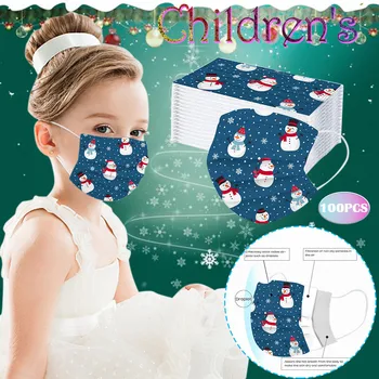 

A box of 10Christmas custom children mask Children's Christmas Three-Layer Disposable Protective Cartoon Printing Mask Wholesale