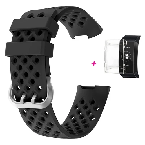 YHNUJM спортивный дышащий Силикон Браслет ремешок для Fitbit Charge 3 Смарт-часы - Цвет: black