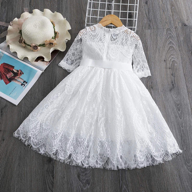 Платья с длинными рукавами для маленьких детей; платье с цветочным рисунком для девочек; вечерние платья-пачки принцессы на свадьбу; одежда для детей; кружевные платья для девочек
