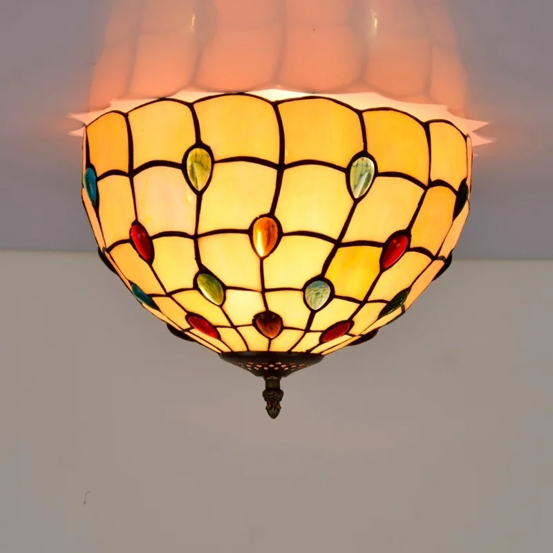 

30cm European retro color beads Tiffany's dining hall hall corridor bathroom glass ceiling lamp