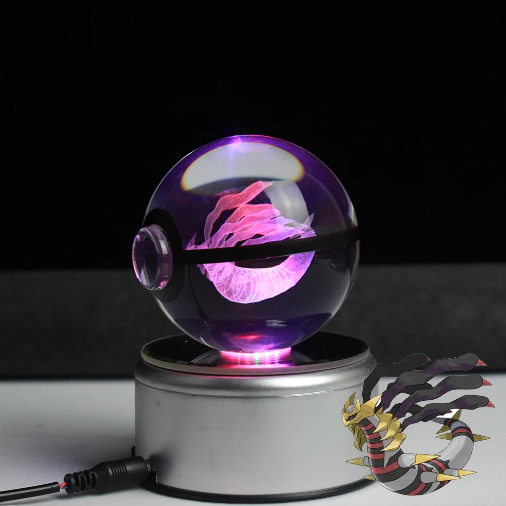 Dropshipping Giratina Pokemon Design LED Crystal 3D Pokeball Ball Night Light Desk Table Lamp