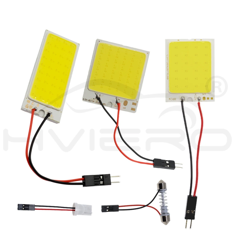 Hviero White T10 W5W C5W 24 36 48Smd Cob Led Panel Car Auto Reading Map Lamp Panel light Dome Festoon BA9S 3Adapter DC 12v Car Led