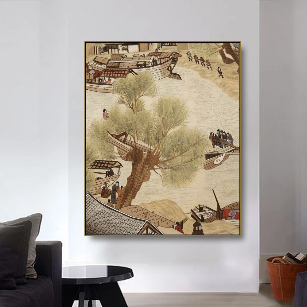 Cassisy《Along the River During Qingming Festival》Canvas Art Painting Poster Picture Wall Decor Modern Home Decoration | Дом и сад