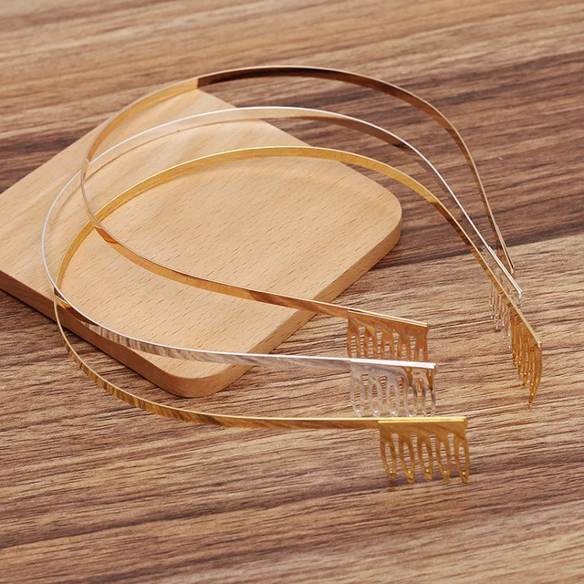 10PCS 4mm Plain Metal Headbands with comb ends